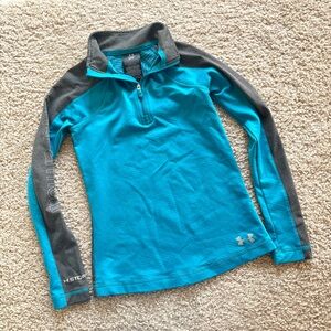 Girl Youth Medium Under Armour Cold Gear Blue Gray 1/4 Zip Pullover